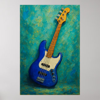 Teal Tones Bass - Abstract Electric Guitar Poster