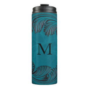 Teal Tooled Faux Leather Western Floral Decor Thermal Tumbler
