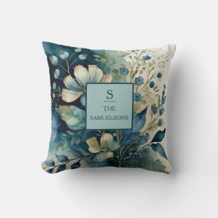 Teal Tranquillity: Botanical Bliss Cushion