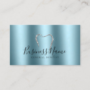 Teal Treasure Sparkly Silver Tooth Dentist  Business Card