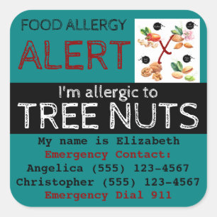 Teal Tree Nut Food Allergy Alert Sticker Label