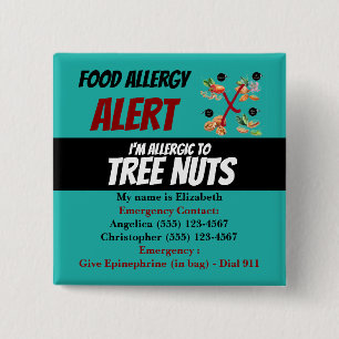 Teal Tree Nut Food Allergy Alert Warning 15 Cm Square Badge