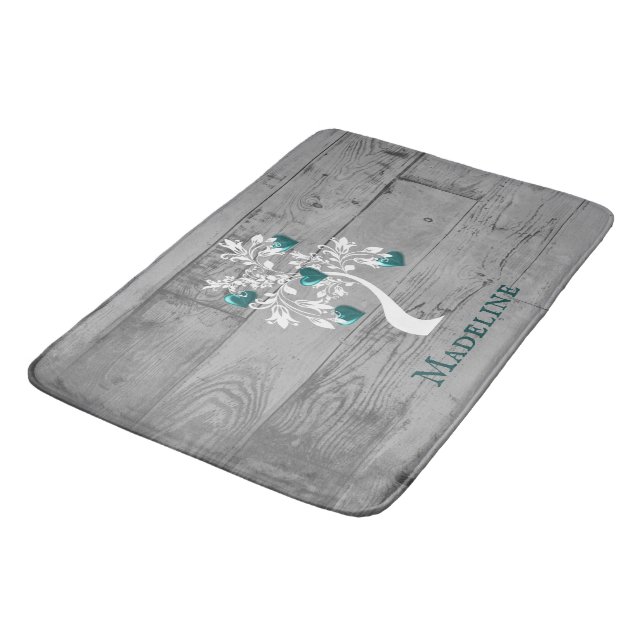 Teal Tree of Hearts Personalised Bath Mat (Angled)