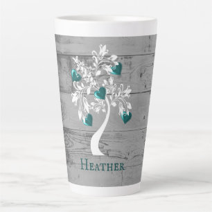 Teal Tree of Hearts Personalised Latte Mug