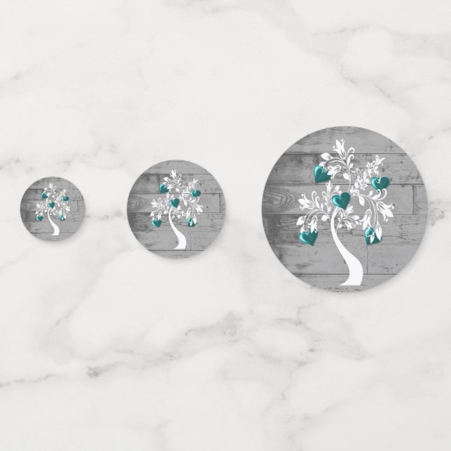 Teal Tree of Hearts Wedding Table Confetti (Fronts)