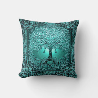 Teal Tree of Life Ancient Rustic Cushion