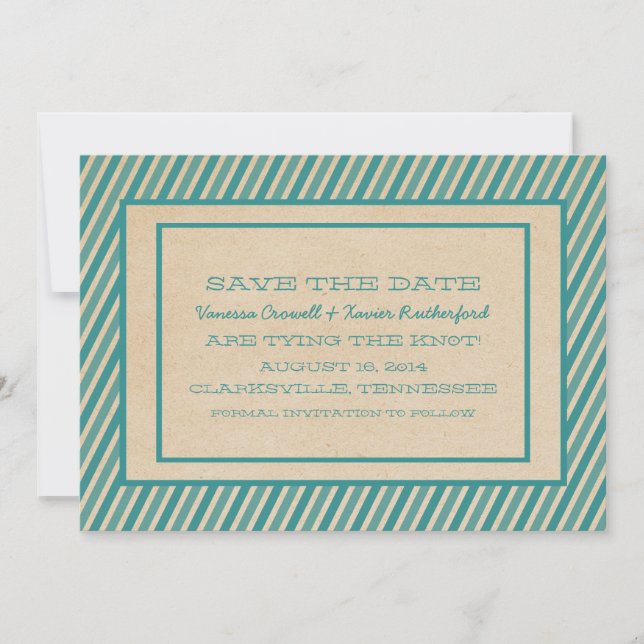Teal Trendy Stripes Save the Date Invite (Front)