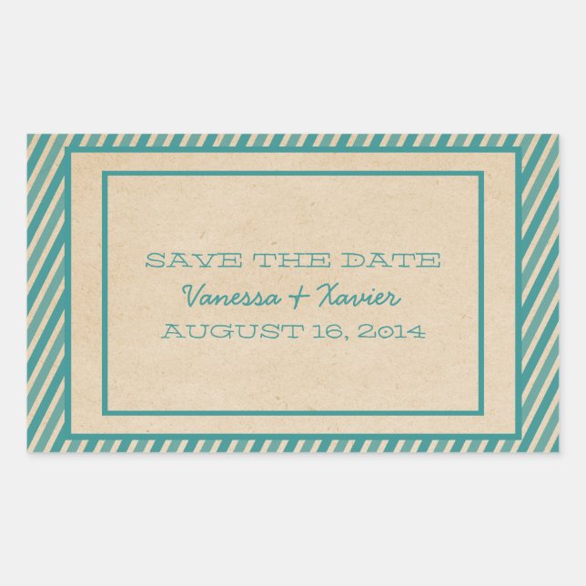 Teal Trendy Stripes Save the Date Stickers (Front)