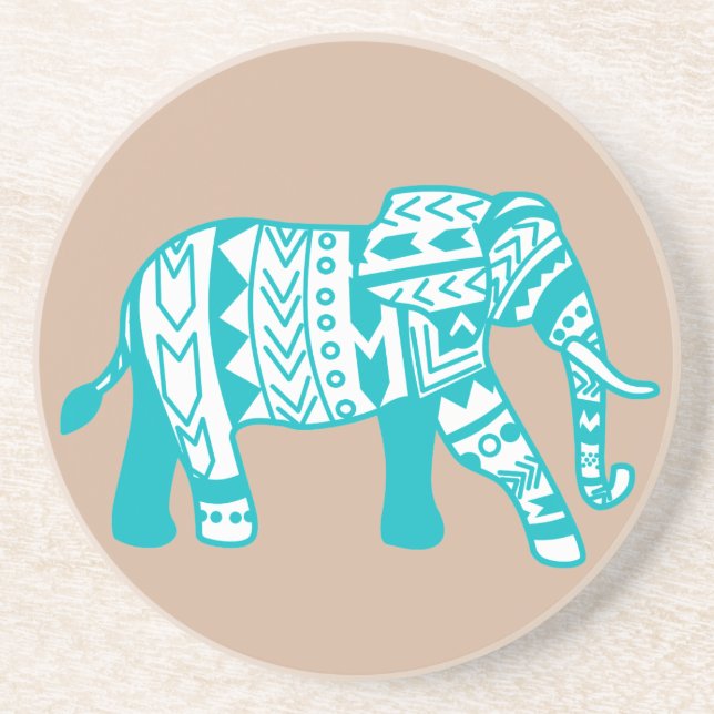 Teal Tribal Bohemian Elephant Coaster (Front)
