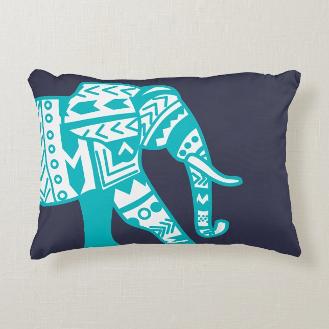 Teal Tribal Elephant Custom Decorative Cushion (Front)