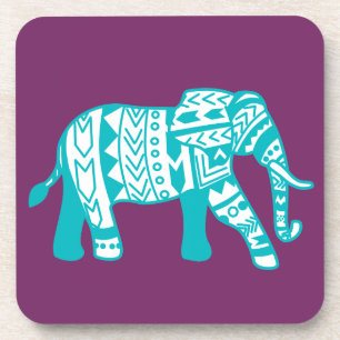Teal Tribal Walking Elephant Coaster
