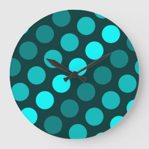 Teal Trio Polka Dots Large Clock