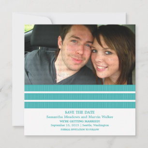 Teal Triple Stripe Photo Save the Date Invite