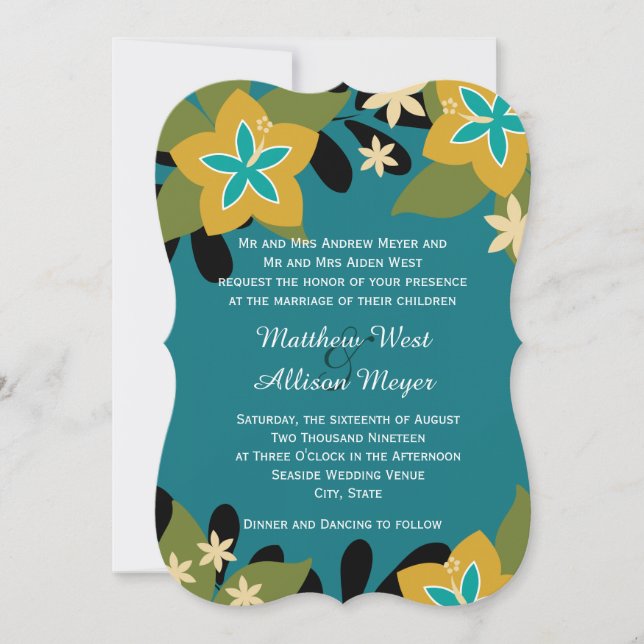 Teal Tropical Floral Wedding Invitation (Front)