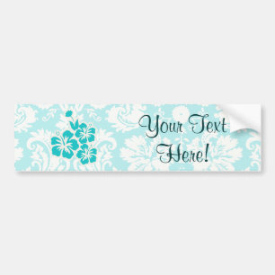 Teal Tropical Flowers Bumper Sticker