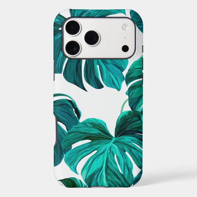 Teal Tropical Monstera Leaf Seamless Pattern Art (Back)