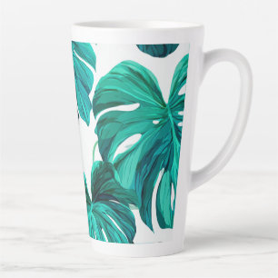Teal Tropical Monstera Leaf Seamless Pattern Art Latte Mug