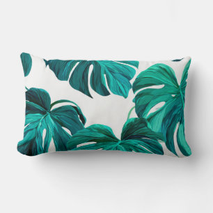 Teal Tropical Monstera Leaf Seamless Pattern Art Lumbar Cushion