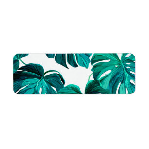 Teal Tropical Monstera Leaf Seamless Pattern Art Return Address Label
