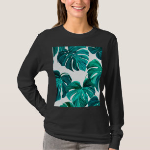 Teal Tropical Monstera Leaf Seamless Pattern Art T-Shirt