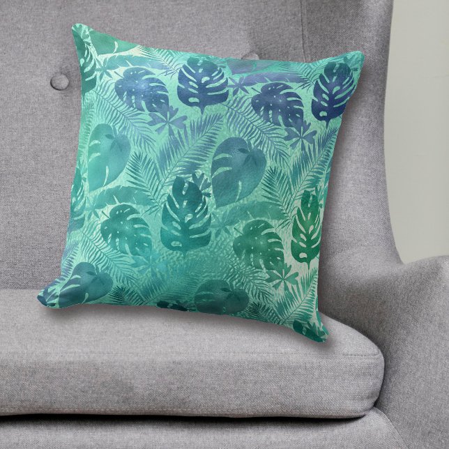 Teal Tropical Palm Leaf Pattern Cushion (Creator Uploaded)