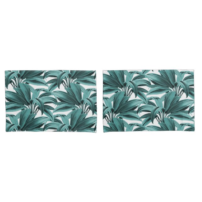 Teal Tropical Palm Pillowcase (Front-Set)
