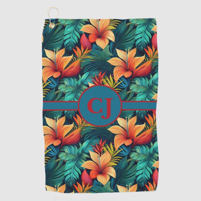 Teal Tropical Paradise Golf Towel (Front)