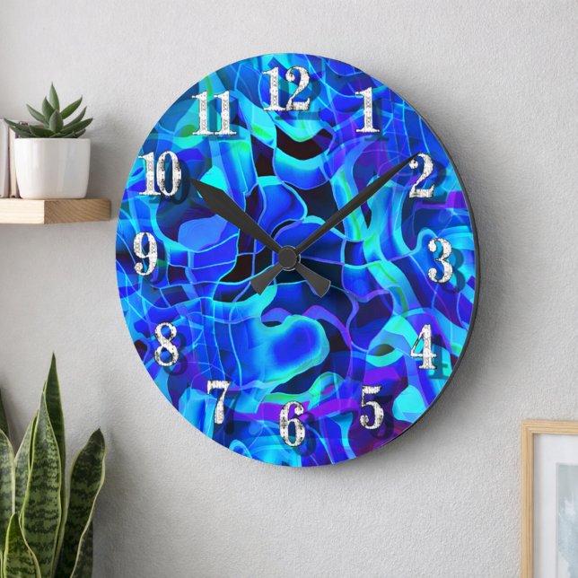 Teal  Turquoise Abstract Contemporary Home Decor Round Clock (Creator Uploaded)