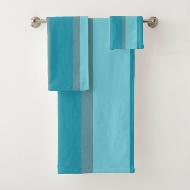 Teal Turquoise and Aqua Stripes Bath Towel Set (Insitu)