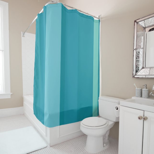 Teal Turquoise and Aqua Stripes Shower Curtain (In Situ)