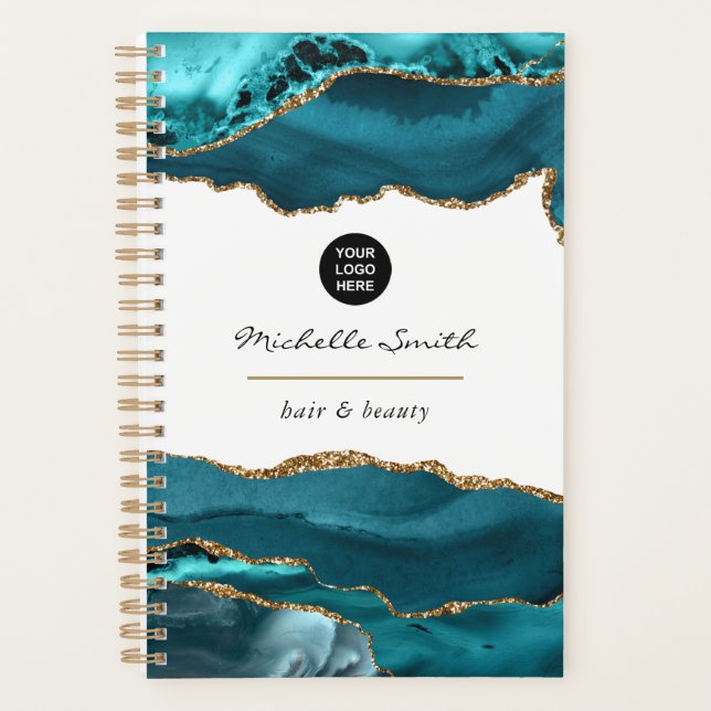 Teal - Turquoise and Gold Agate Business Planner (Front)