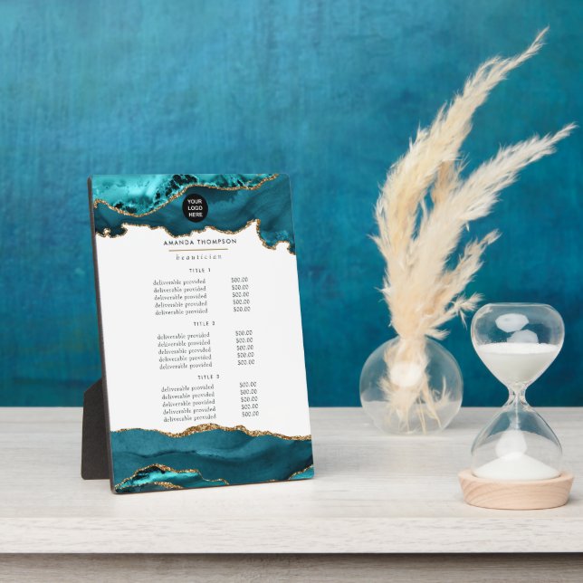 Teal - Turquoise and Gold Agate Business Plaque (Side)