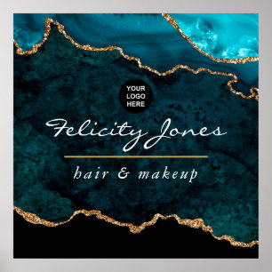 Teal - Turquoise and Gold Agate Business Poster