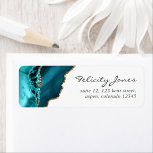Teal - Turquoise and Gold Geode Agate Stone Label Return Address Label