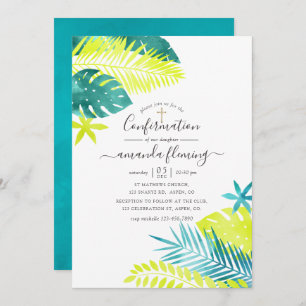 Teal - Turquoise and Lemon Tropical Confirmation Invitation
