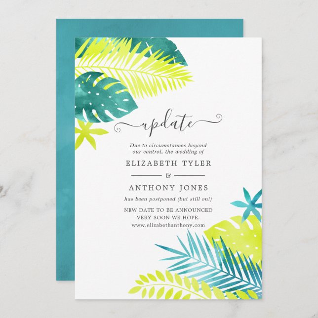 Teal - Turquoise and Lemon Tropical Wedding Update Invitation (Front/Back)
