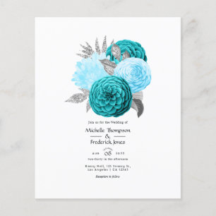 Teal - Turquoise and Silver Floral Wedding Flyer
