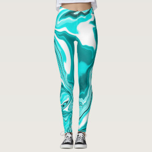 Teal, Turquoise and White Marble   Leggings