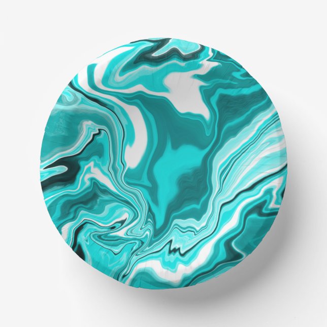 Teal, Turquoise and White Marble   Paper Plate (Front)