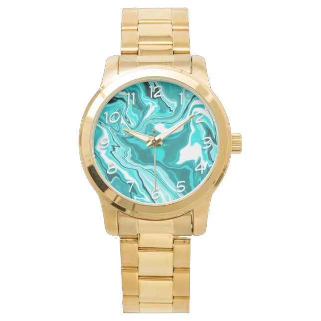 Teal, Turquoise and White Marble     Watch (Front)