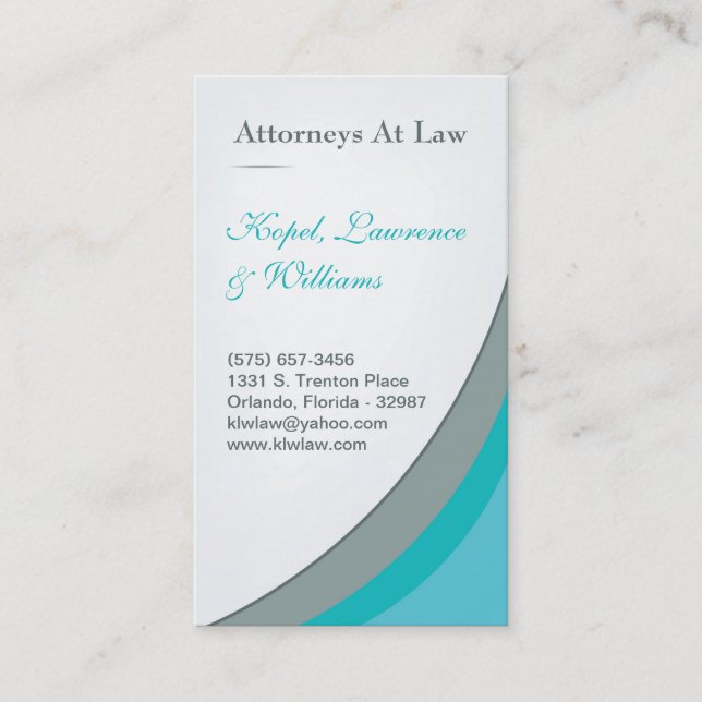 Teal Turquoise Aqua Blue Law Firm Business Card (Front)