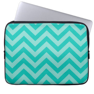 Teal Turquoise Aqua Large Chevron ZigZag Pattern Laptop Sleeve