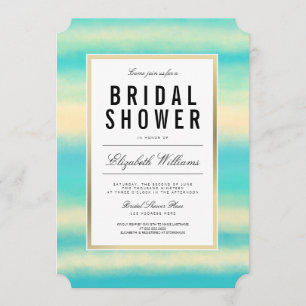 Teal Turquoise Beach Gold Bridal Shower Invite