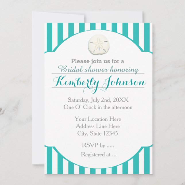 Teal Turquoise Beach Sand Dollar Event Invitation (Front)