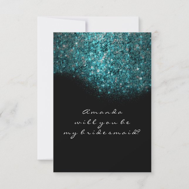 Teal Turquoise Blue Black White Confetti Sequin Invitation (Front)
