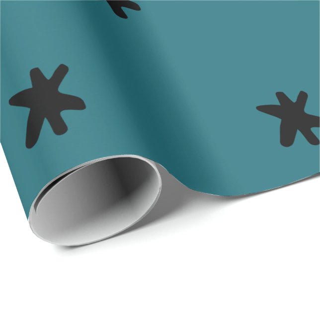 Teal Turquoise Blue Green Modern and Black Pattern Wrapping Paper (Roll Corner)