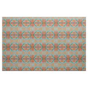 Teal Turquoise Blue Green Orange Ethnic Look Fabric