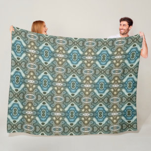 Teal Turquoise Blue Grey Brown Hip Bohemian Art Fleece Blanket