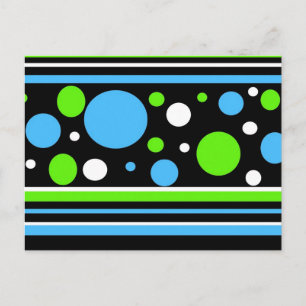 Teal Turquoise Blue Lime Green Stripes Polka Dots Postcard
