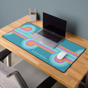 Teal Turquoise Blue Orange Purple Retro Pattern Desk Mat